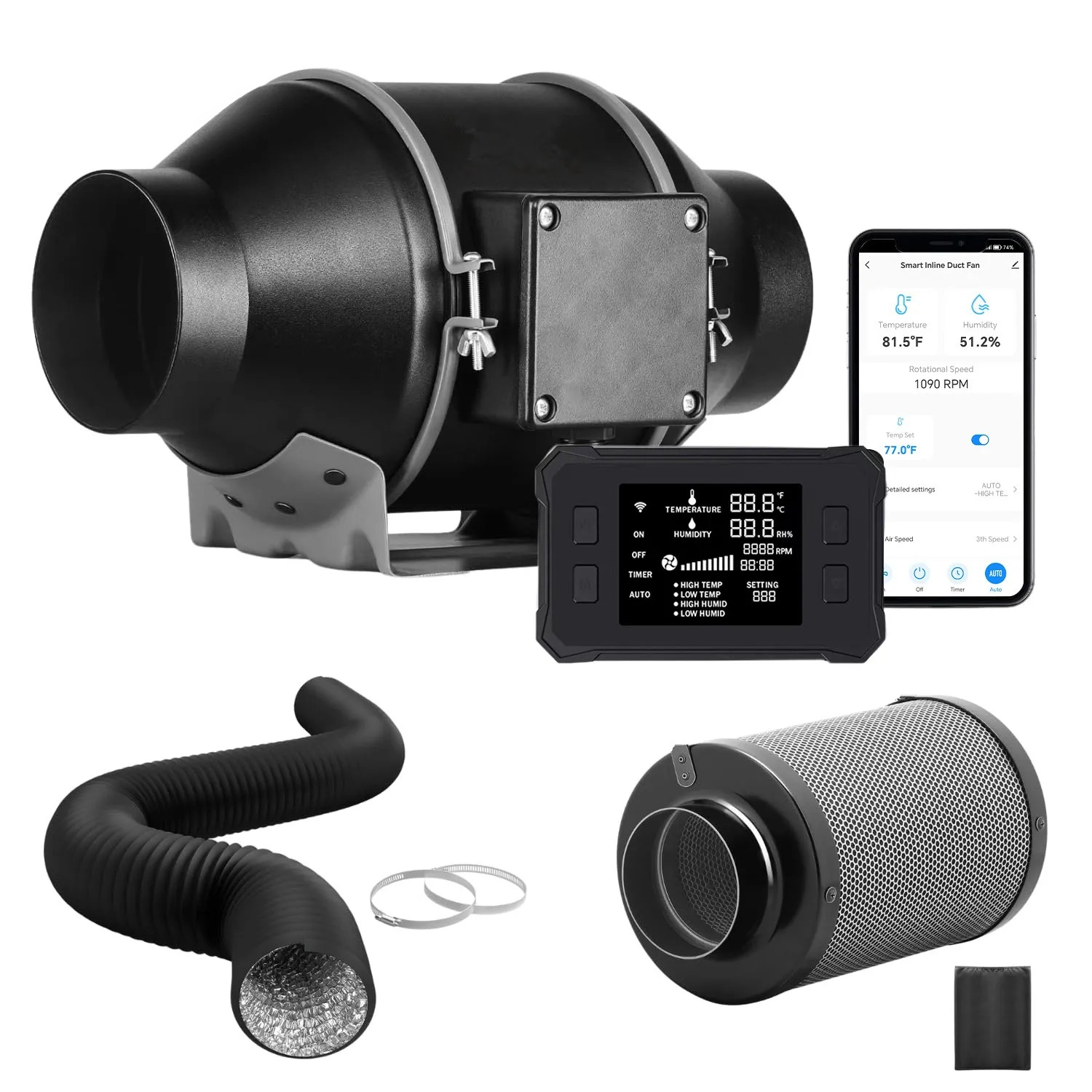 Carbon Filter Inline - مروحة أنبوبية هادئة بمحرك EC مقاس