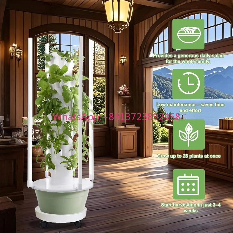 Hydroponic Tower Planter - نظام زراعة مائية مع 4 مصابيح