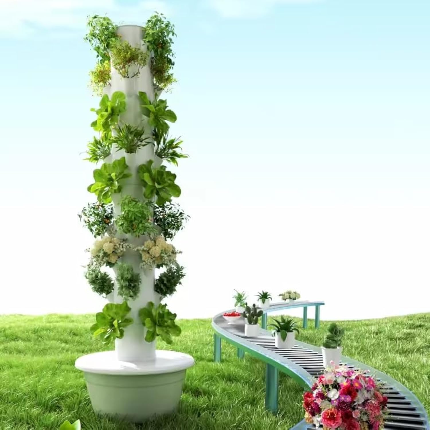 Hydroponic Tower Planter - برج زراعة عمودي هيدروبوني للخضروات والفواكه،